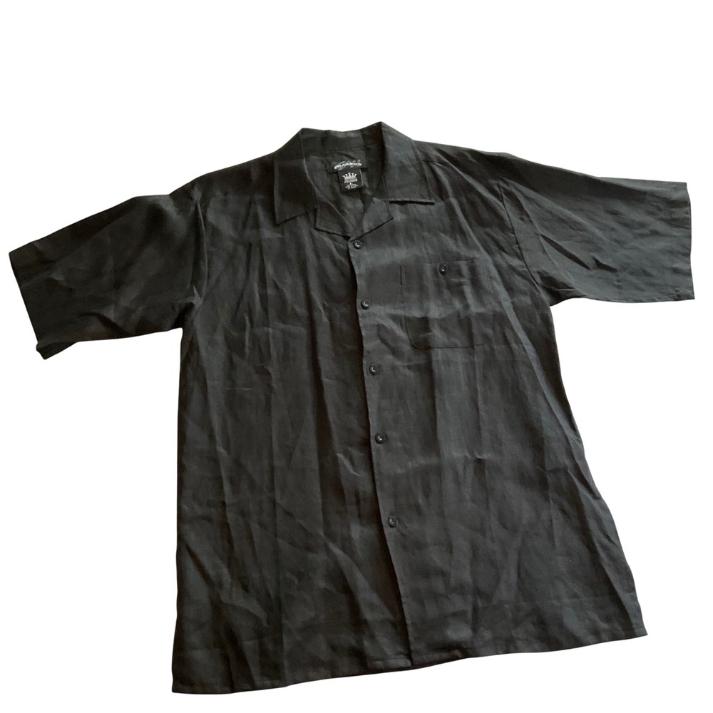 J Harbor Button Down Shirt Mens Large Black 100% Linen Camp Collar